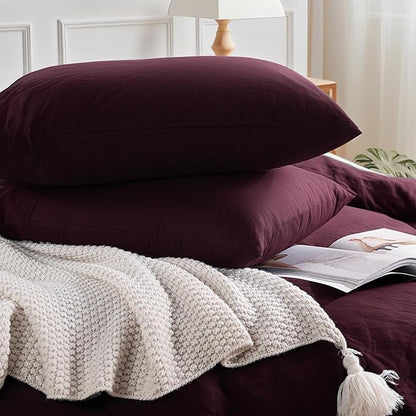 NEXHOME PRO Oversized King Duvet Cover Set – 100% Certified Organic Cotton with Washed Feel & Linen-Like Texture, Comfortable & Breathable, Home Bedding Set Burgundy (No Comforter) 12098N