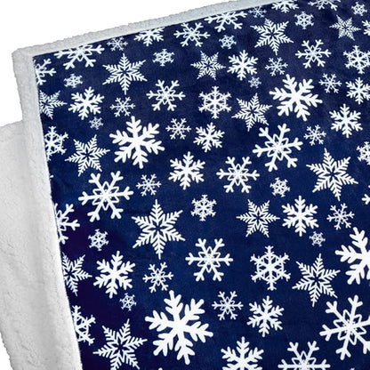 PAVILIA Blue Snowflake Christmas Sherpa Throw Blanket, Reversible Fleece Sherpa Cozy Holiday Blanket 50x60, Soft Winter Throw for Couch & Bed, Plush Cozy Warm