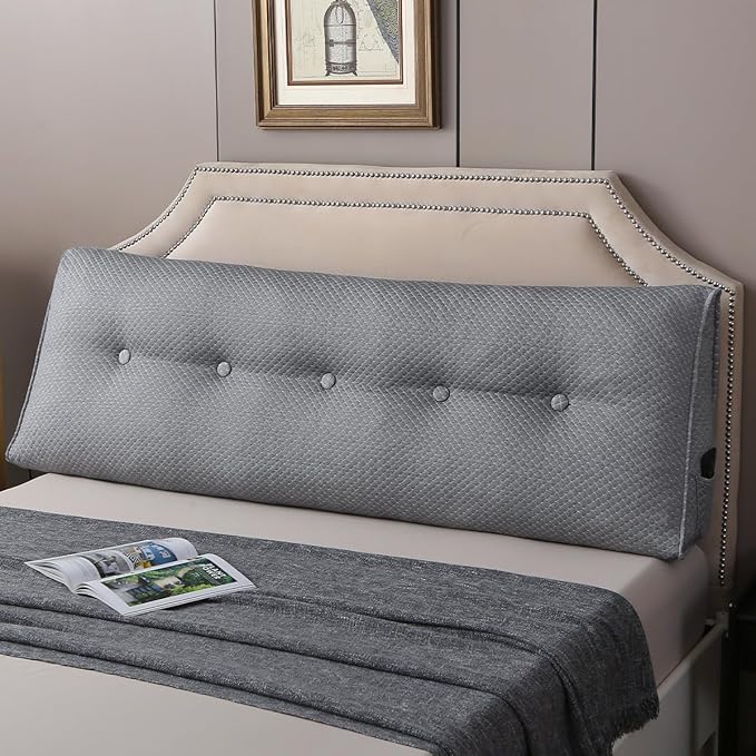 Wedge Headboard Pillow for Bed, Queen Dorm Headboard Pillow Support for Sitting Up, Reading, Relaxing, Bolster Pillow with Removable Washable Cover, Gray