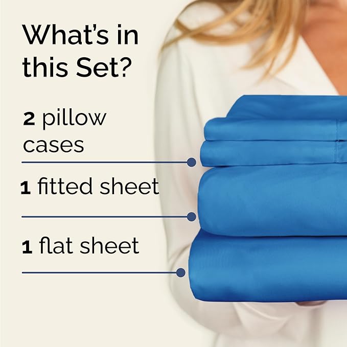 Twin 4 Piece Sheet Set - Comfy Breathable & Cooling - Ultra-Soft Hotel Luxury Bedding Set with 8-16 Inch Deep Pockets - 1 Flat & 1 Fitted Sheet & 2 Pillowcases - Wrinkle Free & Easy Care - Denim Blue