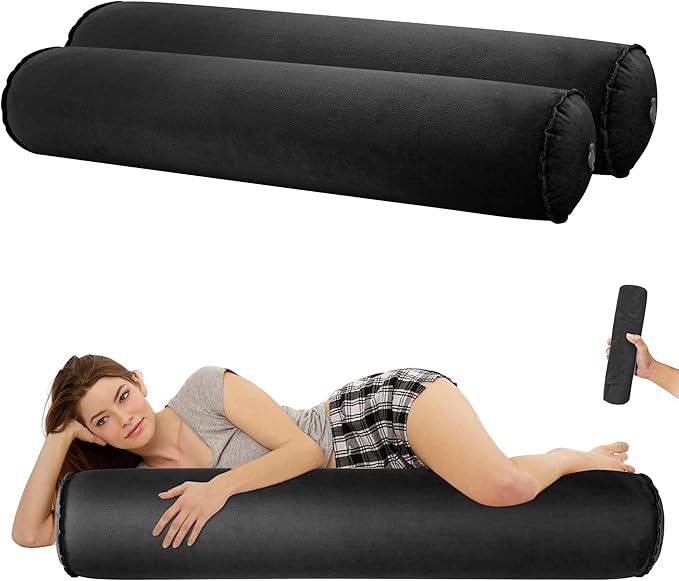 EULANT 2 Pack 47inch Inflatable Long Bolster Body Pillows for Adults Pregnant,Travel Body Pillow Hug Pillow for Bed,Round Cervical Roll Cylinder Bolster Body Pillow for Hugging Sleeping,Back etc.
