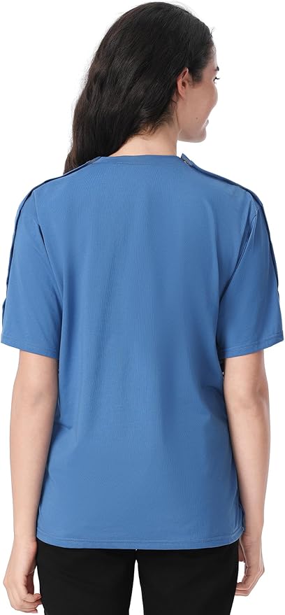 Magnetic Buttons Post Shoulder Surgery Recovery Shirt for Men V-Neck Tear Away Adaptive Chemo Port Clothing for Women