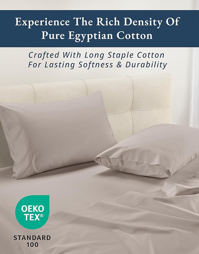 LANE LINEN 100% Egyptian Cotton Bed Sheets - 4PC Queen Sheets Set, Long Staple Cotton Bedding Sheets, Sateen Weave, Luxury Hotel Sheets, Deep Pocket - Nacreous Clouds