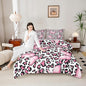Leopard Print Comforter Set Full,Pink Butterfly Bedding Set 3pcs for Kids Teens Boy Girl Room Decor,Wild Animals Theme Quilt Set Cheetah Fur Duvet Insert with 2 Pillowcases
