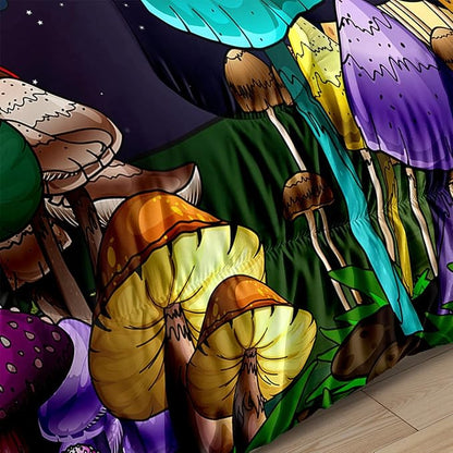 Mushroom Comforter Set Queen Size, Cute Mushroom Patterns Bedding Sets for Boys Bedroom, Girls Ultra Soft Comforter Set Queen Size 3Pcs with Pillowcases