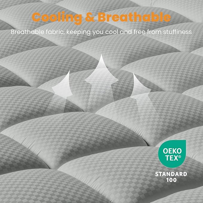 MATBEBY Full Size Mattress Pad - Cooling Breathable Mattress Topper, Quilted Fitted Mattress Protector, Pillow Top Mattress Cover with 8-21" Deep Pocket, Machine Washable, Light Grey, 54x75 Inches