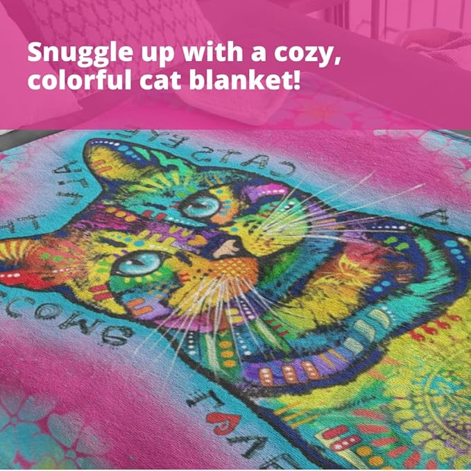Dawhud Direct Colorful Cat Fleece Blanket for Bed, 50 x 60 inches Dean Russo Cat Fleece Throw Blanket for Women, Men and Kids - Super Soft Plush Cat Blanket Throw Plush Blanket for Cat Lovers