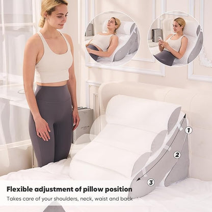 4 PCS Wedge Pillow Set for After Surgery, Memory Foam Orthopedic Bed Wedge Pillow Set, Adjustable Bed for Sleeping, Acid Reflux Relief, Post Surgery Recovery, Back Support, Leg Elevation, Gery