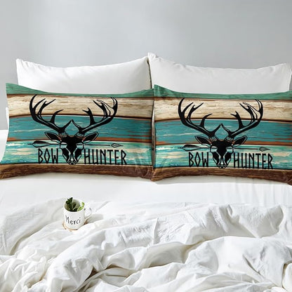 Castle Fairy Farmhouse Rustic Queen Duvet Cover for Kids Boys,Hunting Deer Antlers Skull Bedding Set with 2 Pillowcases Comforter Cover,Retro Animal Hunter Bed Spread Quilt Cover 3pcs,Modern