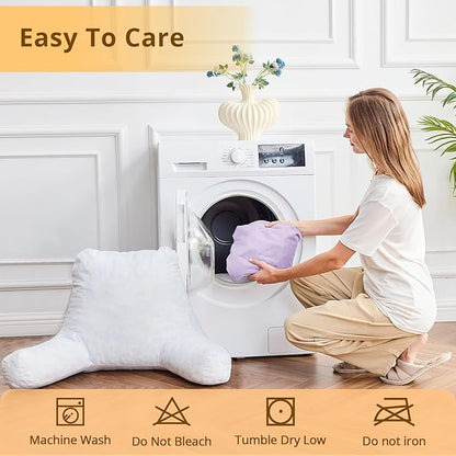 Sasttie Reading Pillow, Velvet Back Pillow for Bed Sitting Up, Adult Back-Rest Support Cushion with Arms for Sit Up on Couch, Sofa, and Floor, Dorm Essentials, Reading Accessories, Lavender