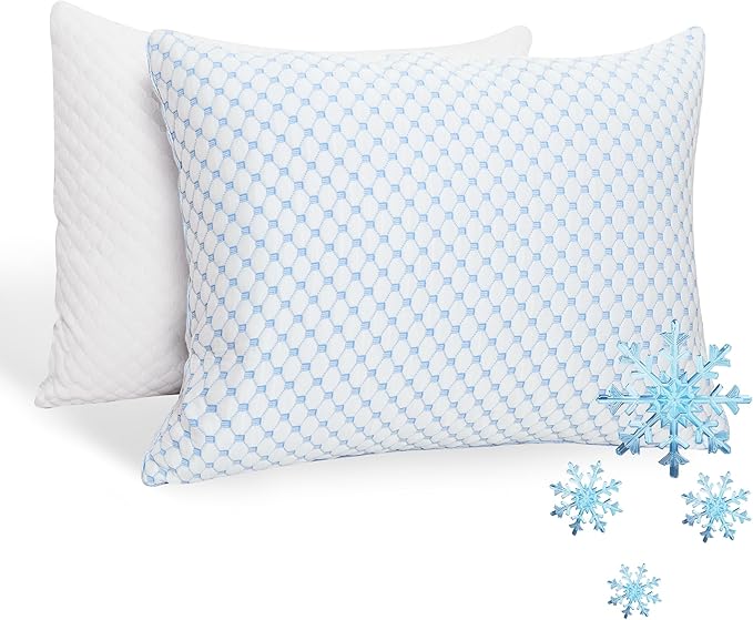 XWZO Cooling Pillow 2 Pack King Size Pillows Set of 2, Shredded Memory Foam Pillows Adjustable Gel Bed Pillows for Side Back Stomach Sleepers with Washable Removable Cover