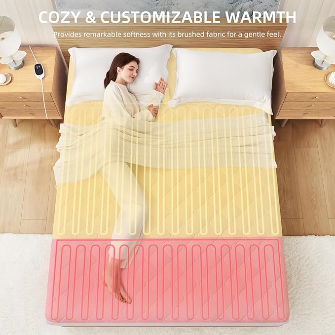 Heated Mattress Pad Quilted Multizone electric mattress pad Individual Body and Feet Bed Warmer 9 Heat Settings, 1-12 Hours Auto Off, Deep Pocket, Fast Heating, Machine Washable Full 54''x75''