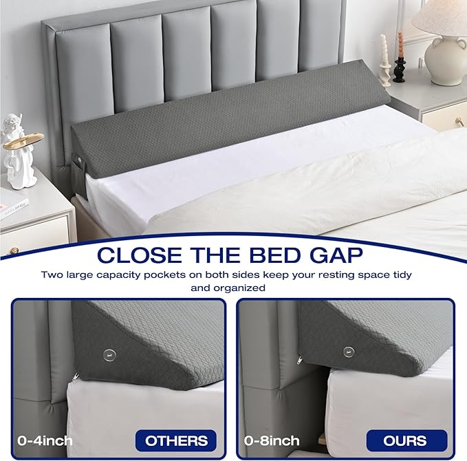 Queen Bed Wedge Pillow for Headboard Gap Filler use Under Pillows for Sleep Apnea,After Surgery,Acid Reflux Relief,Leg Swelling,Between Corner Wall and Mattress/Frame, Home Bedroom Decor 60"x10"x6"