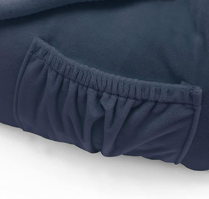 Super Soft Velvety Backrest Reading Bed Rest Pillow with Arms and Pockets 18" H for Sitting in Bed Couch Sofa, Back Support Wedge Cushion with Removable Cover, 20" x 18" x17", Navy