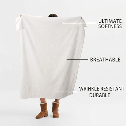 CHUFFED Cotton Waffle Blanket King Size - Plush Milk Velvet & Reversible Waffle Weave,Anti-Static 500Gsm Design，Thick Cozy Soft Winter Blanket for Bed, Couch, Sofa - White, 104x90 Inches