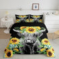Feelyou Highland Cow Bedding Set Kids Sunflower Floral Western Cow Bull Comforter Set for Girls Teens Farmhouse Wildlife Animal Comforter Black Duvet Set Room Decor Quilt Set Queen Size