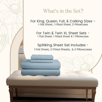 100% Egyptian Cotton Sheets For California King Size Bed, 800 TC Cal King Sheet Set, Elasticated Sheet & Pillowcase Sets, No Pill & Shrink, Soft & Comfy Naturally Cool & Breathable - French Blue