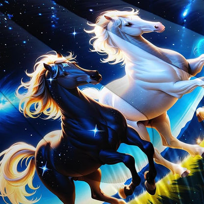 Western Bedding Sets Queen Size,Farmhouse Animal Theme Prairie Galloping Horse Comforter Set for Kids Girls Boys Room Decor,Dreamy Starry Sky Background Bedding Set with 2 Pillowcases.