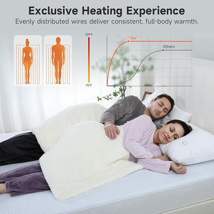 Heated Mattress Pad Queen - Electric Mattress Pad Cover with Dual Controllers, 5 Heat Settings & 10-Hour Auto Off, Deep Pocket Bed Protector for All Seasons, 60"x80"