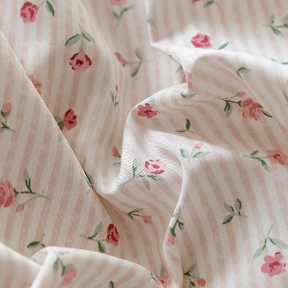 AOJIM Pink Floral Duvet Cover Set for Girls Women, Pure Cotton Soft Bedding Comforter Cover Set 3pcs for Room Decor, 1 Exquisite Quilt Cover Twin Size and 2 Pillowcases with Bowknot, No Comforter