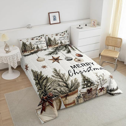 Erosebridal Christmas Tree Comforter Set for Kids Boys Girls,Merry Christmas Bedding Set,Winter Xmas Holiday Down Comforter,Happy New Year Reversible Bed Set with 1 Pillowcase Warm,Twin