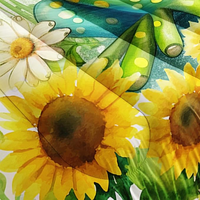 Cartoon Green Frog Bedding Set 3Pcs Yellow Sunflower Comforter Queen Colorful Floral Botanical Pattern Quilt Set for Kids Teens Girls Boys Bed Decor Set with 1 Comforter and 2 Pillowcases