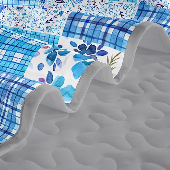 QOOMO Patchwork Quilt Set King Size,Floral Bedspread Coverlet Set,Butterflies 3Pcs Bedding Set Printed Quilt with 2 Pillowcases,Soft and Lightweight,for All Seasons