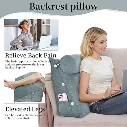Bed Wedge Reading Pillow, Adjustable Reading Throw Cushion Triangular Pillow Wedge Couch Pillow for Lumbar Neck Back Support Pillow with Removable Cover