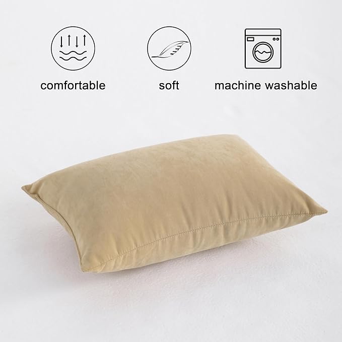 FLXXIE 2 Pack Microfiber Small Mini Pillows, 11x7 Inches, Soft Washable Travel Nap Pillows, Light Taupe