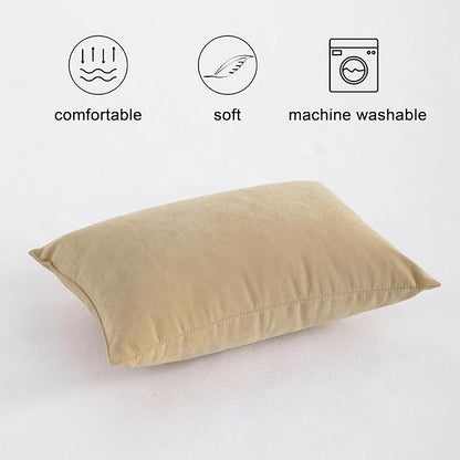 FLXXIE 2 Pack Microfiber Small Mini Pillows, 11x7 Inches, Soft Washable Travel Nap Pillows, Light Taupe