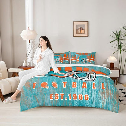 Erosebridal Boys Football Sports Helmet Bedding Set Full Size Bed in A Bag,Kids Football Comforter Sets with Sheets for Men Women Rugby Ball Gamed Bed Set 7 Pieces