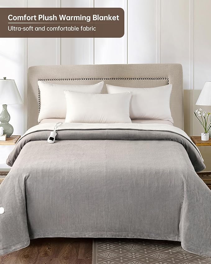 Heated Blanket Full Size Electric Blanket, Washable Blanket Warmer for Home for Adults, Fast Heating Super Cozy Soft Fabric, 72" x 84", 9 Heat Levels, 1-9H Auto-Off, ETL Certified, Gray