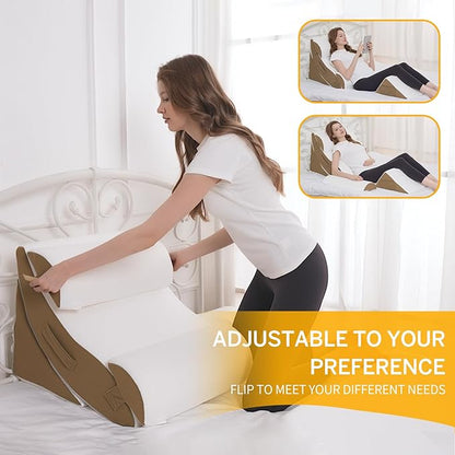 Wedge Pillow Set for After Surgery – 5PCS Orthopedic Bed Wedge Pillow Set for Sleeping, Body, Back and Leg Pain Relief Comfortable & Adjustable Support Pillows-Anti Snoring (Coffee)