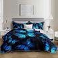 King Size Quilt Set,Blue Butterfly Botanical Pattern Bedding Set,3 Piece Lightweight Soft Summer Quilted Bed with 2 Pillowcases for All Season.