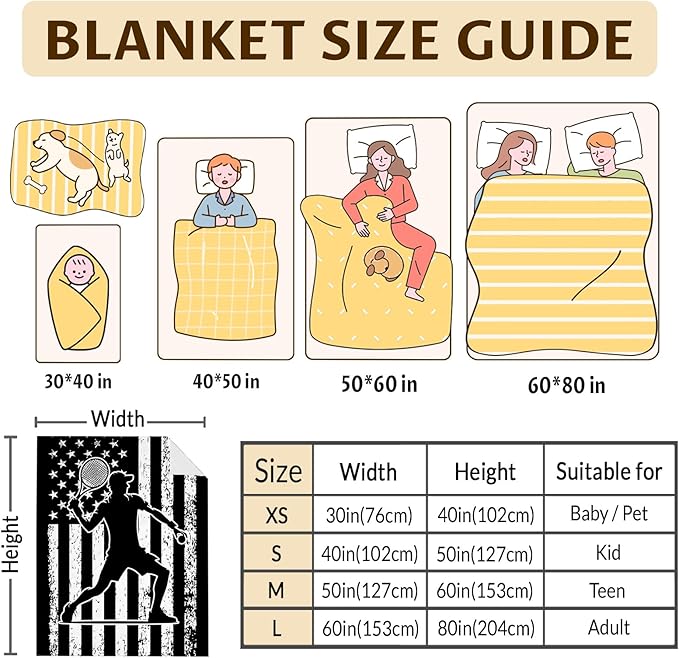 Tennis Throw Blankets for Kids Boys Teens 8-12, 60x50 Inches Plush Comfy Soft Sports Throws Decor for Couch Bed Home Gifts Ideas