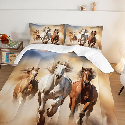 Pentium Horse Print Bedding Comforter Set Queen Size for Teens,Farm Animal Pattern Bedding Set for Boys Girls Room Horse Decor,Desert Theme Bedding Set with 2 Pillowcases.