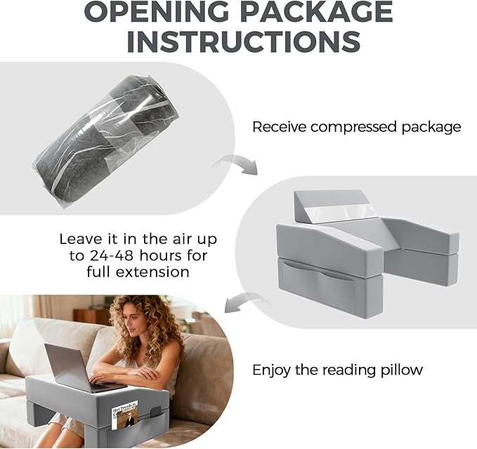 Reading Pillow for Gaming Lap Desk Pillow for Laptop with Pocket Foldable Memory Foam Bed Desk for Reading Working Crocheting Gaming Arm Rest on Bed/Sofa/Floor/Couch/Car (Grey no Cup Holder)