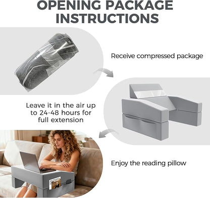 Reading Pillow for Gaming Lap Desk Pillow for Laptop with Pocket Foldable Memory Foam Bed Desk for Reading Working Crocheting Gaming Arm Rest on Bed/Sofa/Floor/Couch/Car (Grey no Cup Holder)