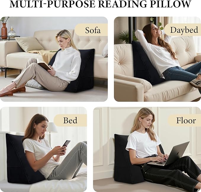 Wedge Pillow Headboard Reading Pillow Triangular Backrest Support Pillow for Sitting in Bed Positioning Support Pillow for Sofa Daybed Removable Cover
