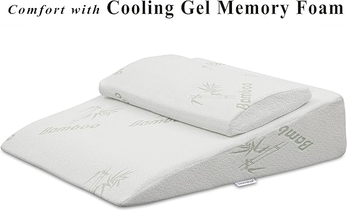 InteVision Foam Bed Wedge Pillow (26" x 25" x 7.5") and Headrest Set, 2" Memory Foam Top - Helps Relief from Acid Reflux, Post Surgery, Snoring