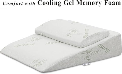 InteVision Foam Bed Wedge Pillow (26" x 25" x 7.5") and Headrest Set, 2" Memory Foam Top - Helps Relief from Acid Reflux, Post Surgery, Snoring