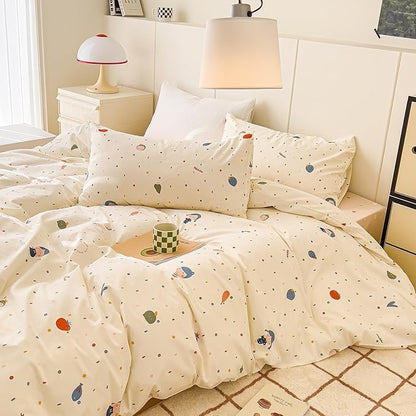 AOJIM Cute Duvet Cover Set for Kids Adults, Pure Cotton Comforter Cover Set with Multiple Cartoon Pattern Designs, Soft Bed Set 3pcs Queen Size, Colorful Quilt Cover for Room Decor(No Comforter)