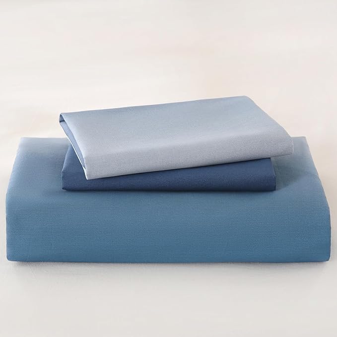 Blue and White Duvet Cover King Size 100% Cotton Duvet Cover Sets Gradient Blue Comforter Cover Ocean Like 3 Pcs Soft and Lightweight Bedding Set for All Seasons