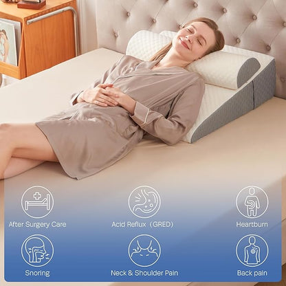 7.5" Bed Wedge Pillow for Sleeping with Headrest, Wedge Pillow Set for After Surgery Acid Reflux Back Pain Relief, Snoring & Gerd Memory Foam Triangle Incline Headboard Wedge Pillows