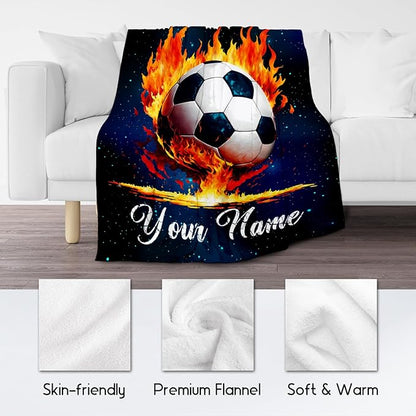 Personalized Soccer Blanket Gifts for Kids - Custom Soccer Gift for Boys 8-12, Sports Throw Blankets for Team Player Adults Men - Soft Plush Girls Throws for Couch, Office (Blue, 30x40 Inch)