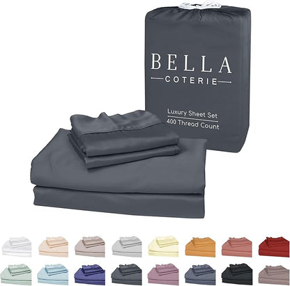 Bella Coterie Luxury Bamboo Viscose 34” Split Top King Size Sheet Set | 1 Fitted Sheet for Sleep Number & Adjustable Beds | 100% Organically Grown | Cooling & Soft | 18” Deep Pocket [Charcoal Grey]