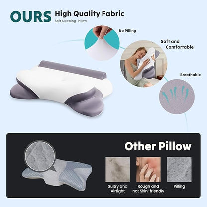 Smug Cervical Neck Pillow for Sleeping, Cooling Ergonomic Memory Foam Pillow with Arm Rest Slot and Ice Silk Pillowcase, Dual Height Orthopedic Support Contour for Side, Back, Stomach Sleepers