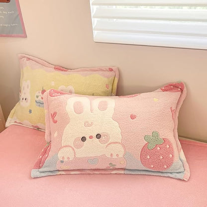 Pink Duvet Cover Queen, Bunny Cake Kawaii Bedding Sets, Ultra Soft Cute Fluffy Comforter Covers Set for Girls Kids Women Teen(Cake, Queen)