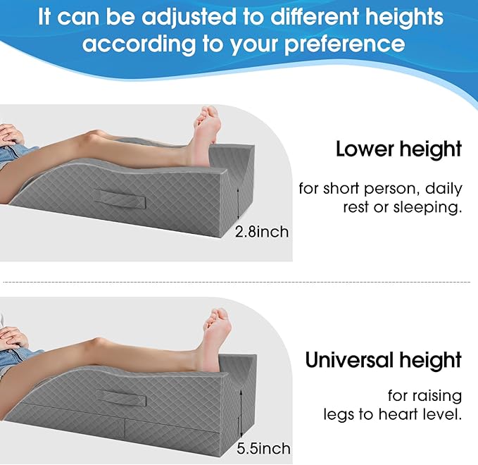 Elevation Pillows for Leg After Surgery, Memory Foam Adjustable Wedge Pillow for Injury or Rest, Ankle Pillow for Sleeping Blood Circulation Full Grey/Single Leg