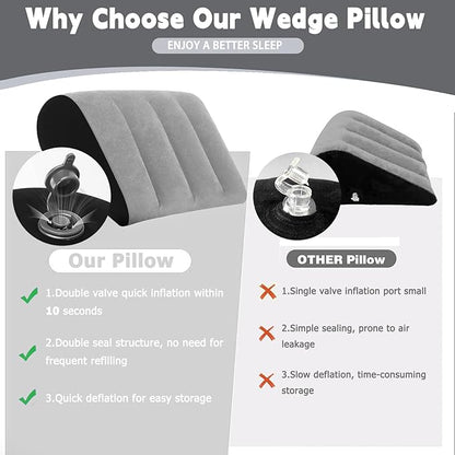 Prosixtoy Portable Wedge Pillow Inflatable Cushion - Body Positioners Lightweight Wedge Pillow for Sleeping, Leg Elevation, Use in Bed, Travel, Camping, Fast Inflating Deflation (Grey)